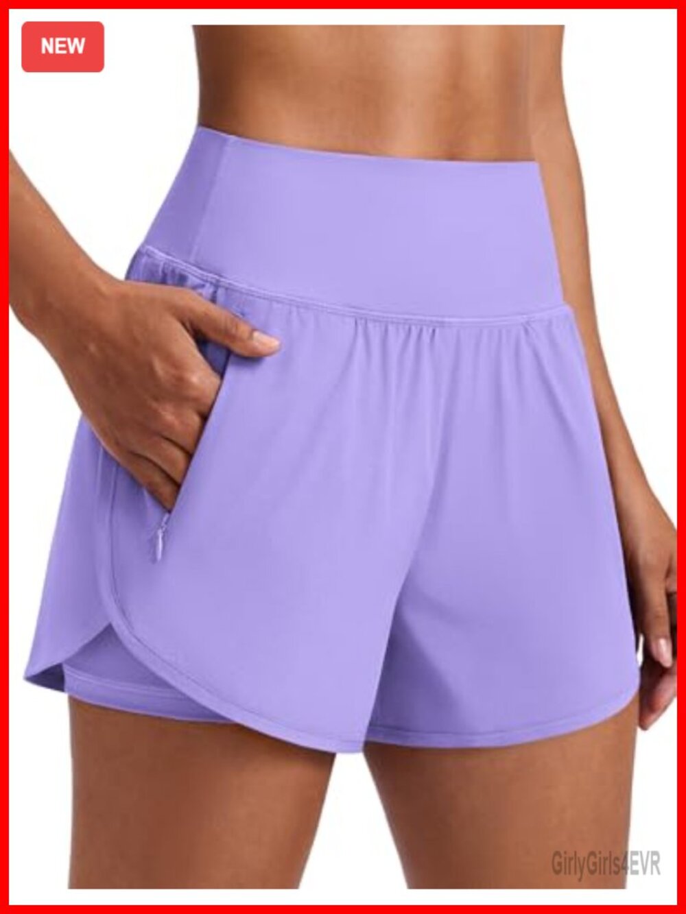 High Waisted Athletic Running Shorts 2 in 1 Zip Pockets Curved Hem